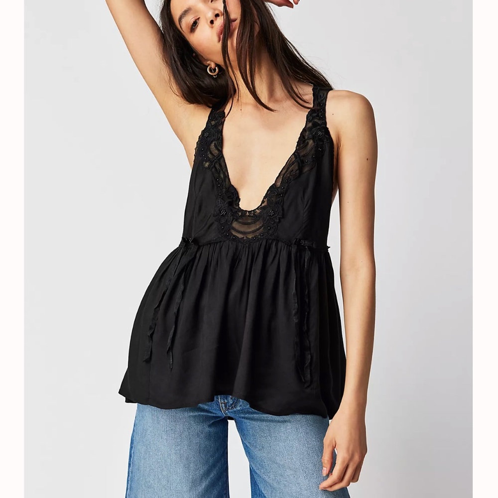 FP - Lizzy Lace Babydoll Black Tank